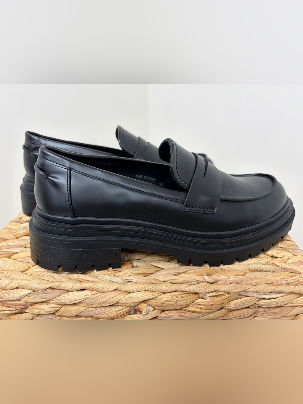 Steve Madden Men's Black Lug-Sole Penny Loafers